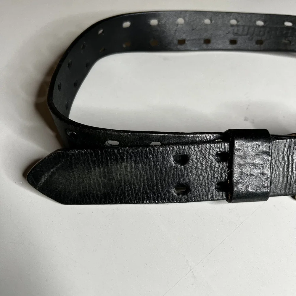 Reclaim Black Italian Leather Double Prong Belt Made in Canada Perforated 36in